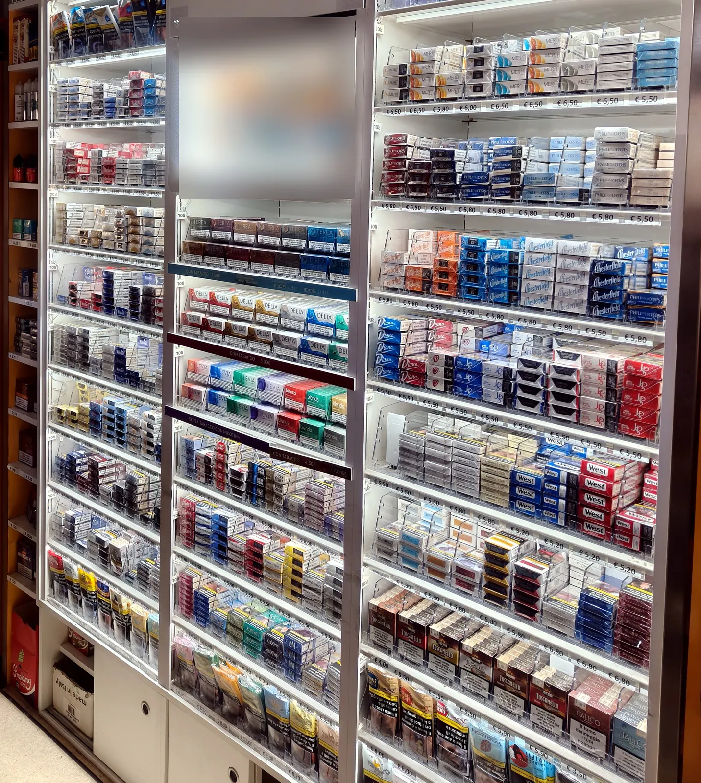 Tobacco wall at licensed tobacconist no. 98